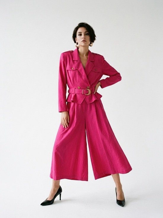 Vintage Pants - Vintage 80’s Hot Pink Wide-Leg Jumpsuit with Belt